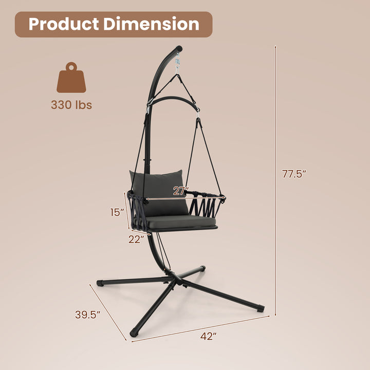 Swing Chair w/ Stand Patio Hanging Swing Chair w/ Comfortable Seat and Back Cushions Image 3