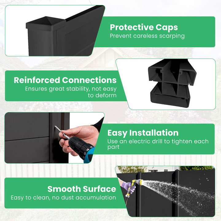 Outdoor PVC Privacy Panels 2-Pack Picket Fence W/ 3 Cuspidal Foot Stakes Black Image 5