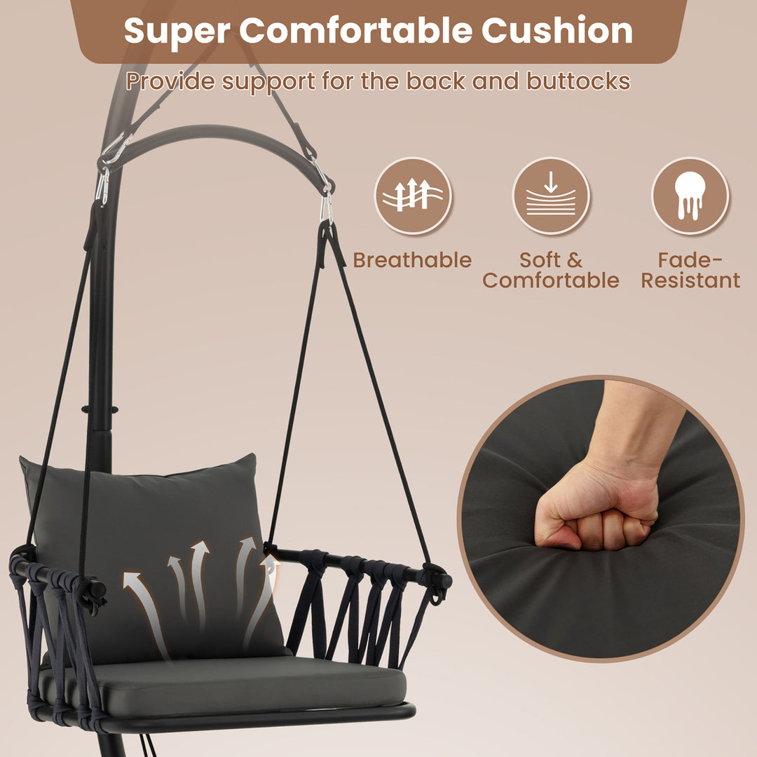 Swing Chair w/ Stand Patio Hanging Swing Chair w/ Comfortable Seat and Back Cushions Image 6