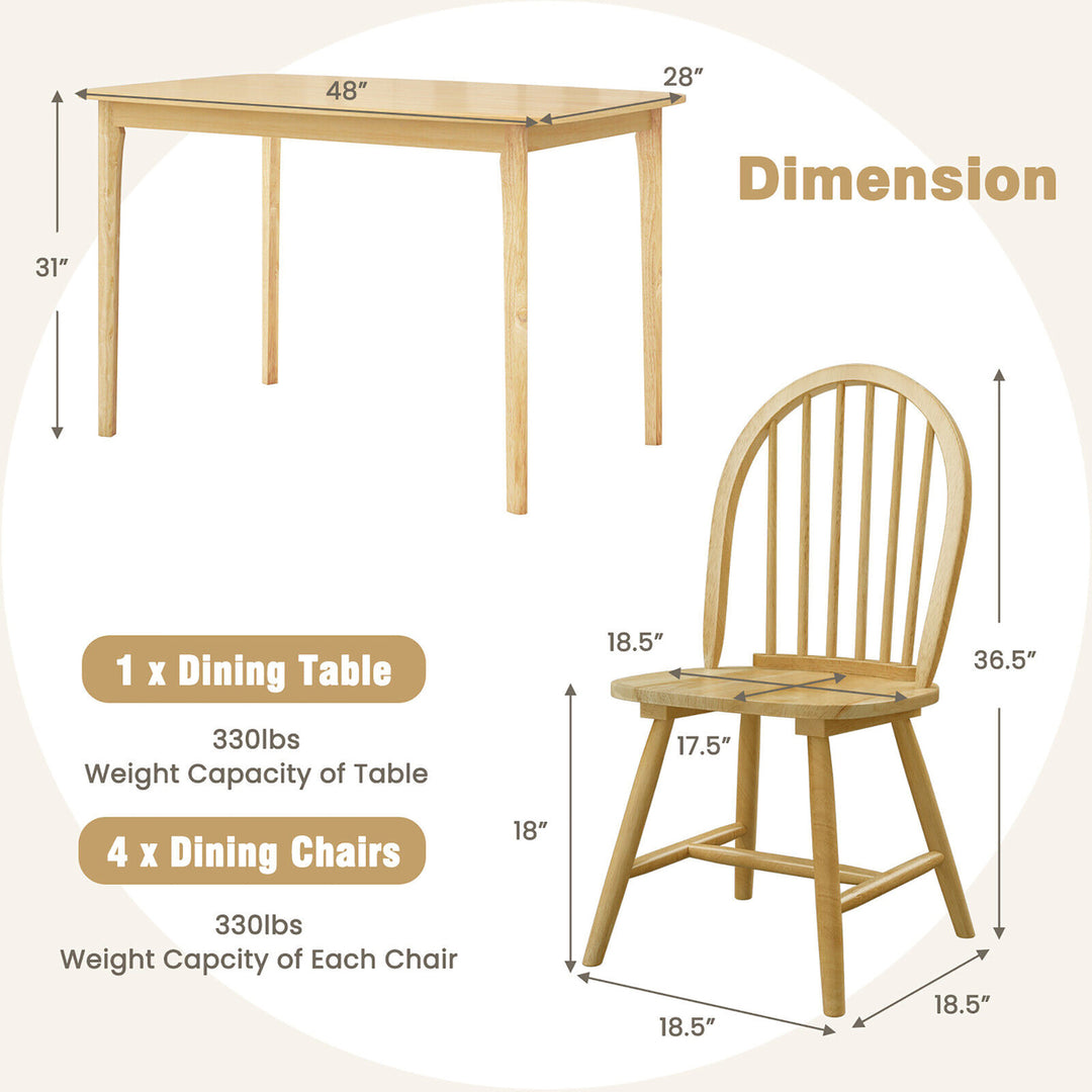 5 PCS Wooden Dining Table Set 48 Rectangular Kitchen Table and 4 Windsor Chairs Image 3