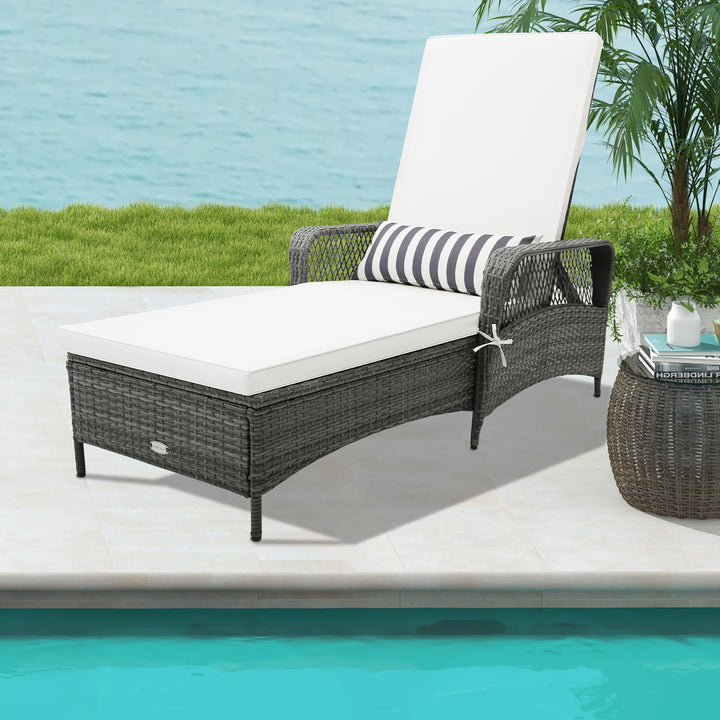 Patio Rattan Chaise Lounge Outdoor PE Wicker Sun Lounger w/ Adjustable Backrest Mix Gray Image 1