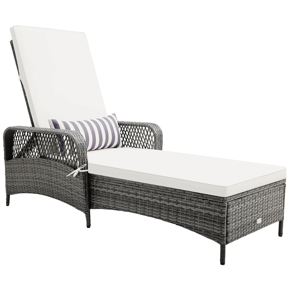 Patio Rattan Chaise Lounge Outdoor PE Wicker Sun Lounger w/ Adjustable Backrest Mix Gray Image 2