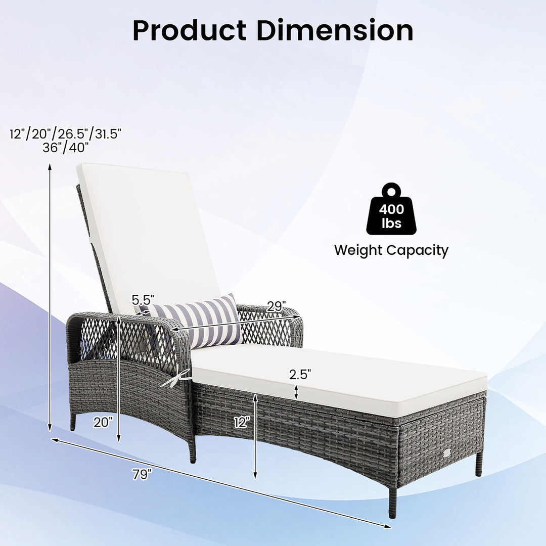 Patio Rattan Chaise Lounge Outdoor PE Wicker Sun Lounger w/ Adjustable Backrest Mix Gray Image 3