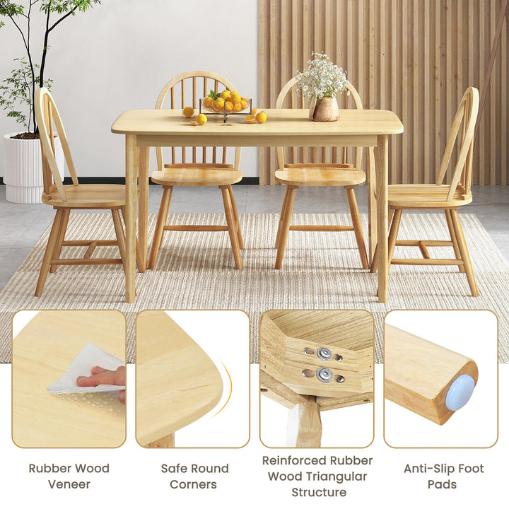 5 PCS Wooden Dining Table Set 48 Rectangular Kitchen Table and 4 Windsor Chairs Image 7