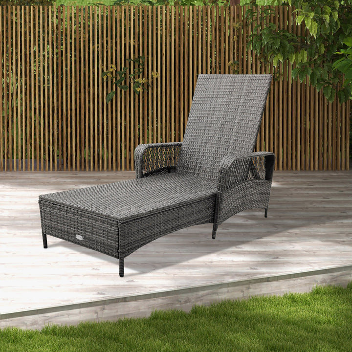 Patio Rattan Chaise Lounge Outdoor PE Wicker Sun Lounger w/ Adjustable Backrest Mix Gray Image 7