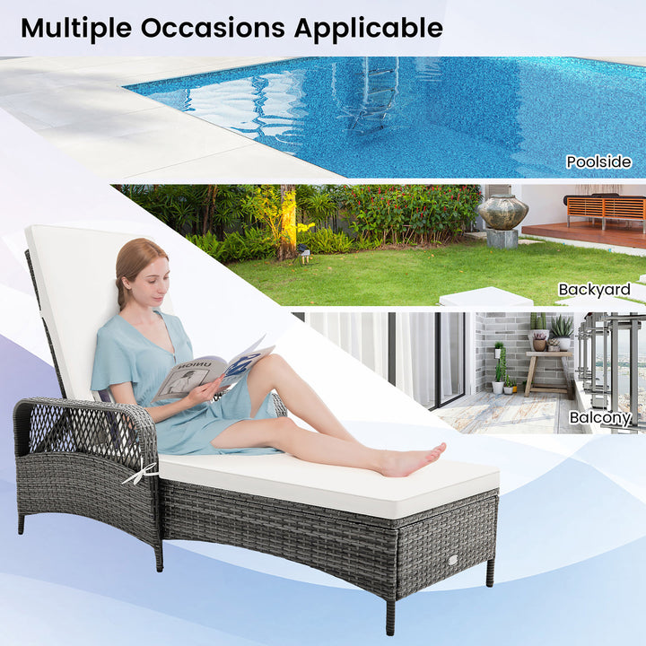 Patio Rattan Chaise Lounge Outdoor PE Wicker Sun Lounger w/ Adjustable Backrest Mix Gray Image 8