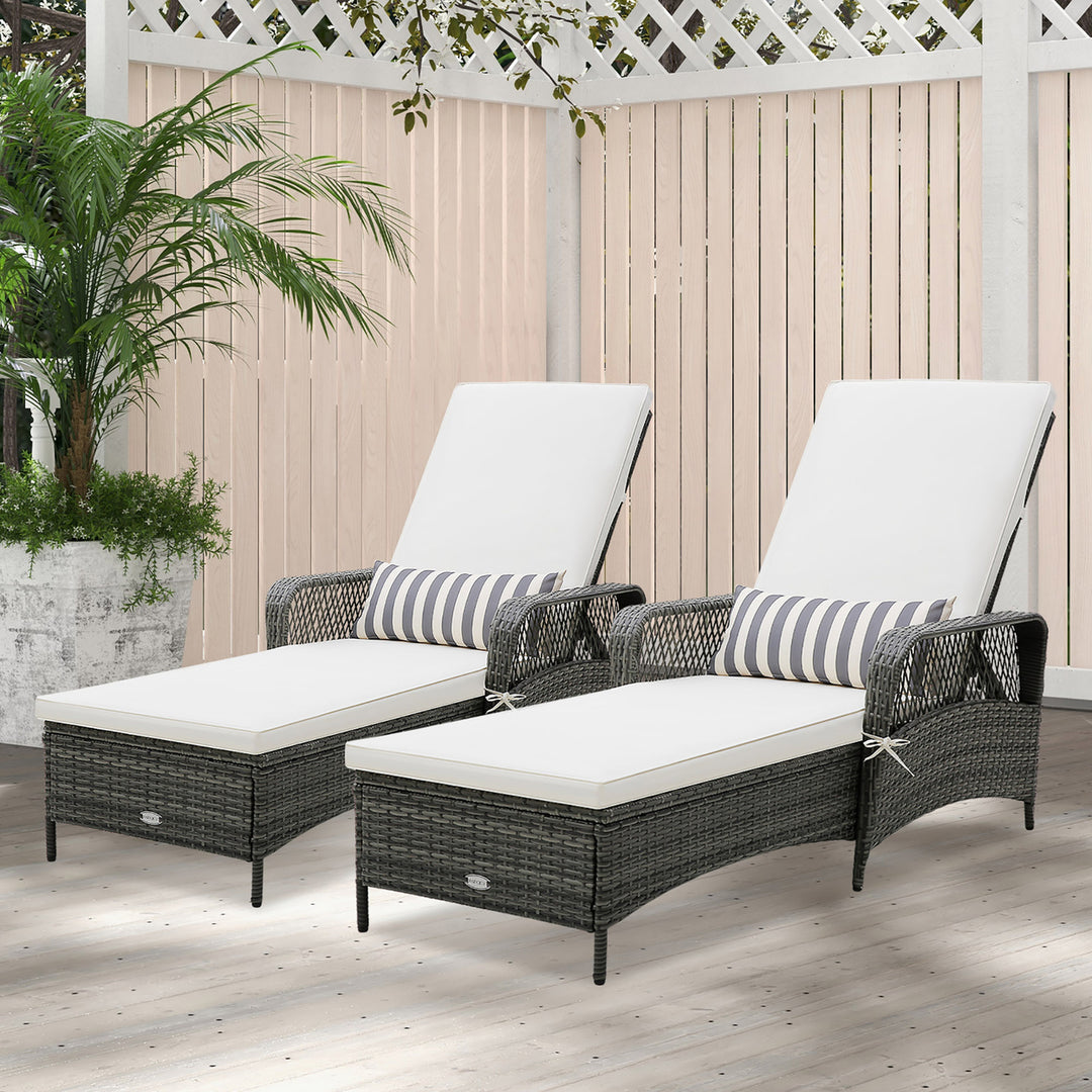 2 Pieces Patio Rattan Chaise Lounge Outdoor PE Wicker Sun Lounger w/ Adjustable Backrest Image 1