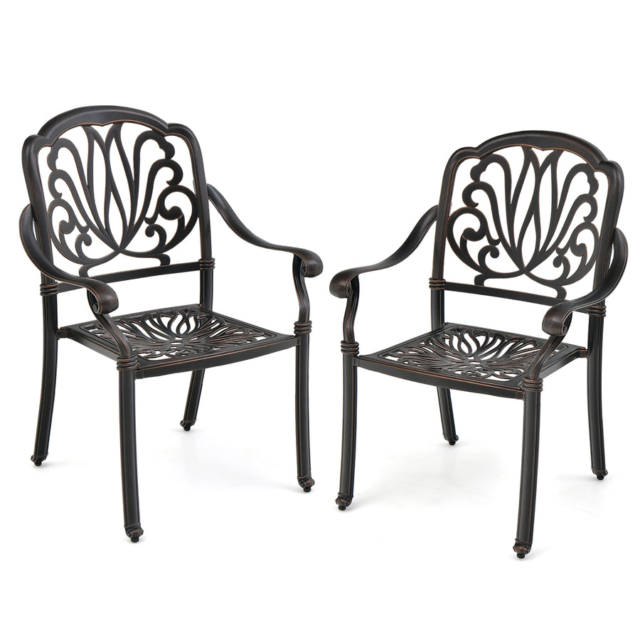 2 Pieces Cast Aluminum Chairs Set of 2 Stackable Patio Dining Chairs w/ Armrests Image 1