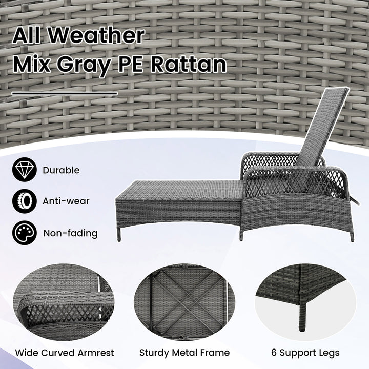 2 Pieces Patio Rattan Chaise Lounge Outdoor PE Wicker Sun Lounger w/ Adjustable Backrest Image 6