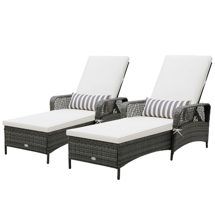 2 Pieces Patio Rattan Chaise Lounge Outdoor PE Wicker Sun Lounger w/ Adjustable Backrest Image 9