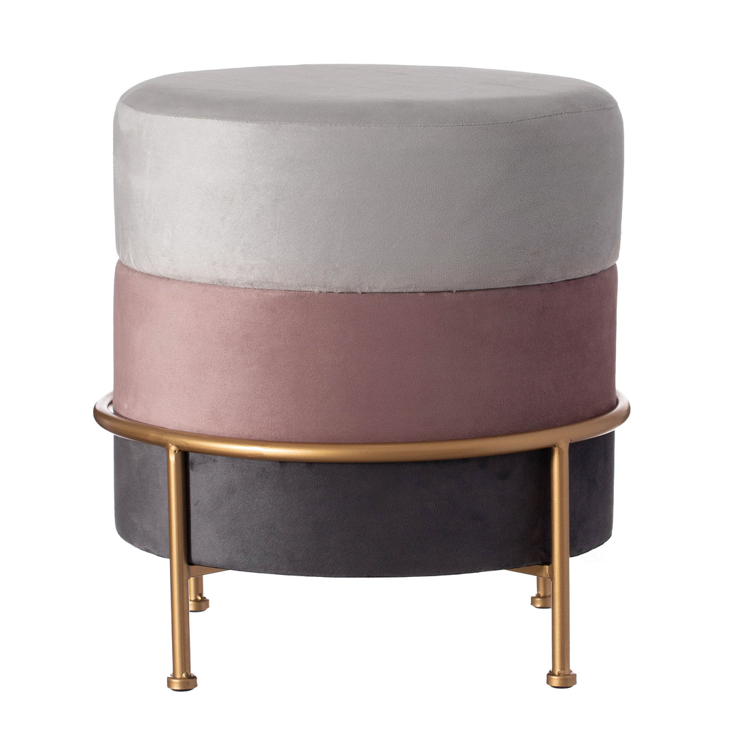 Tricolor Velvet Ottoman Stool 16 Inch Tall with Gold Metal Stand Image 1