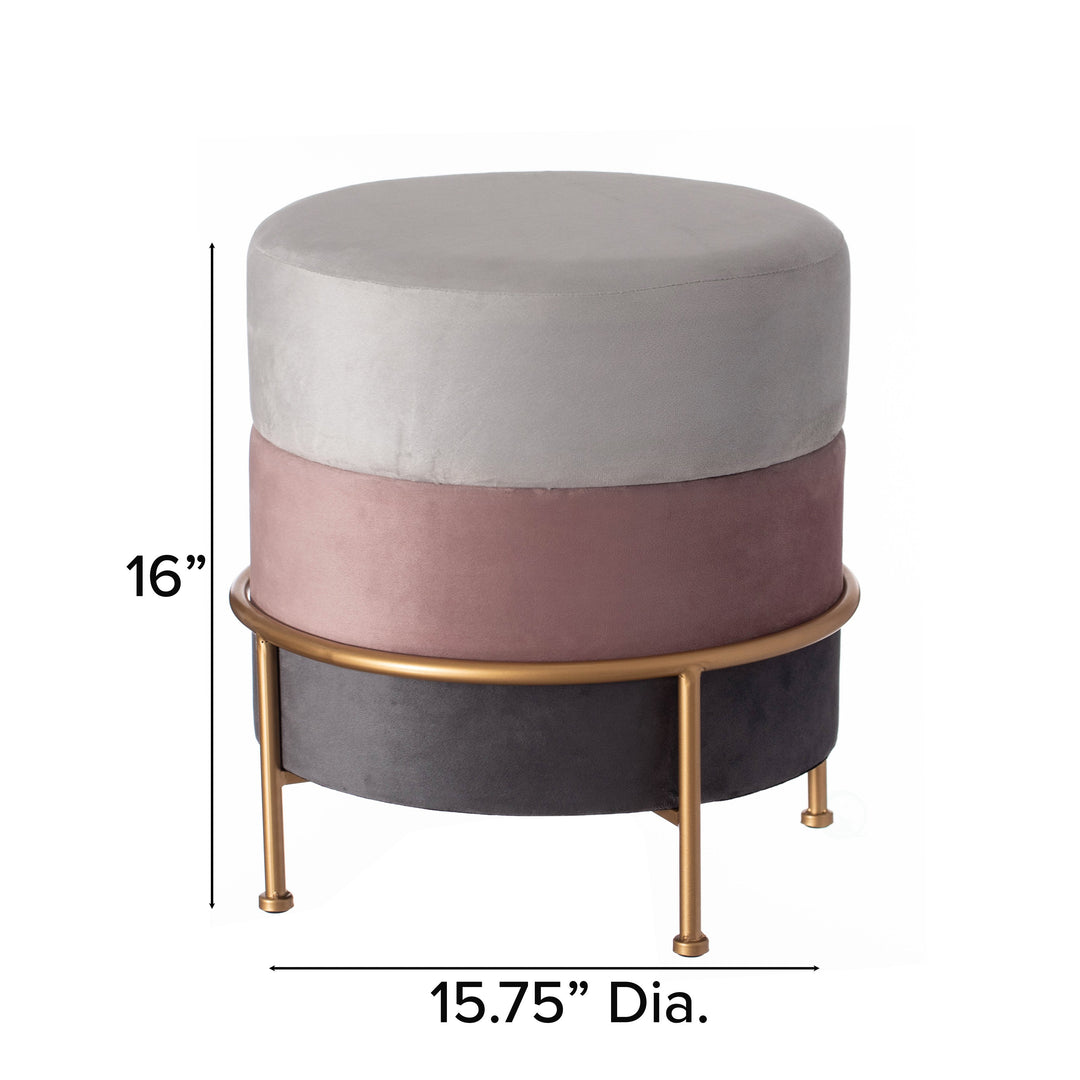 Round Velvet Ottoman Stool 16 Tall Tricolor with Gold Metal Stand Image 4