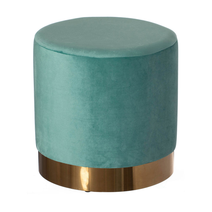 Modern Round Velvet Ottoman Stool 15.75" Gold Metal Base Stylish Image 5