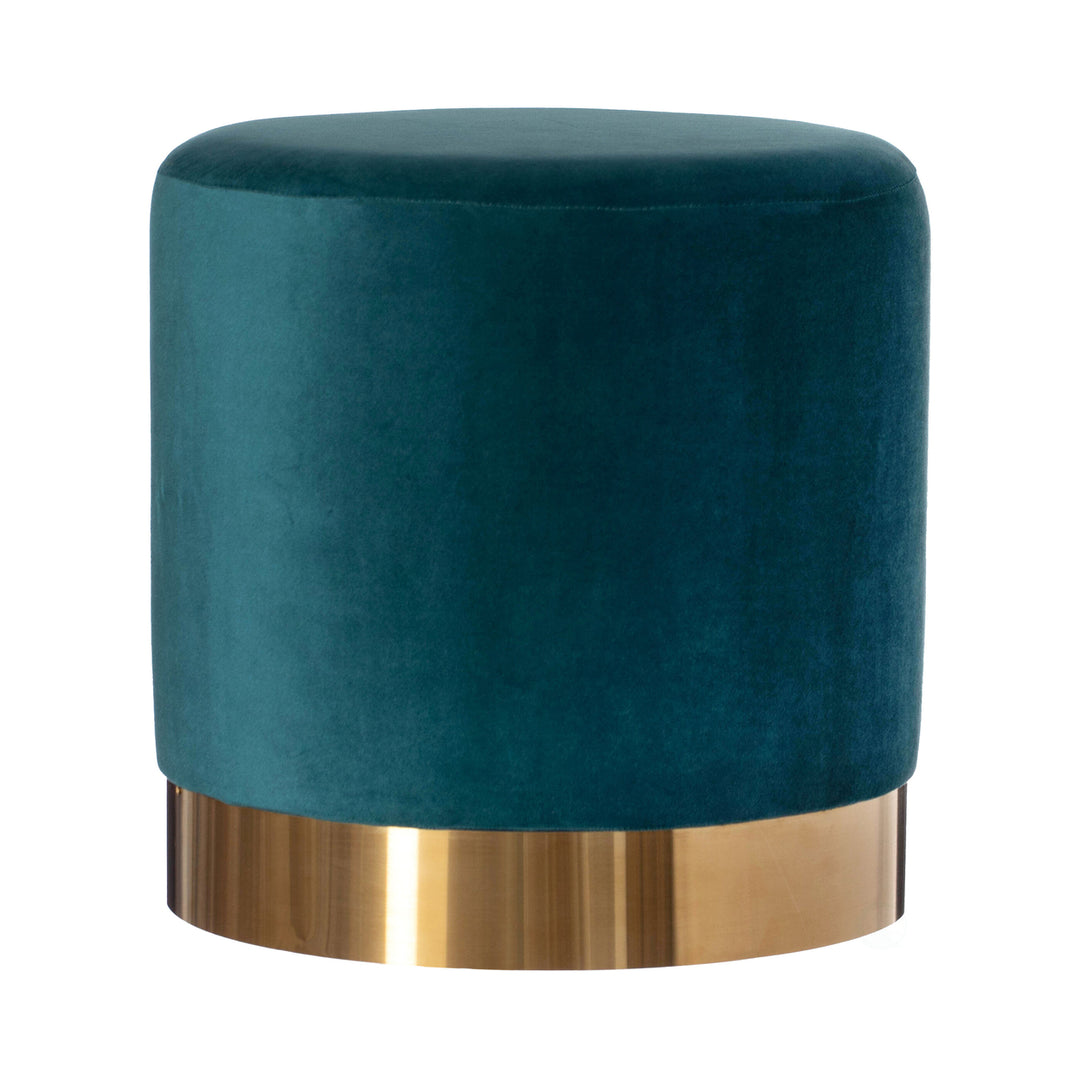 Modern Round Velvet Ottoman Stool 15.75" Gold Metal Base Stylish Image 6