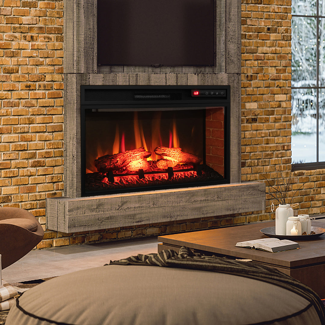 1400W 26 Inch Electric Fireplace Insert 4777 BTU Recessed Freestanding Fireplace w/ Remote Image 4