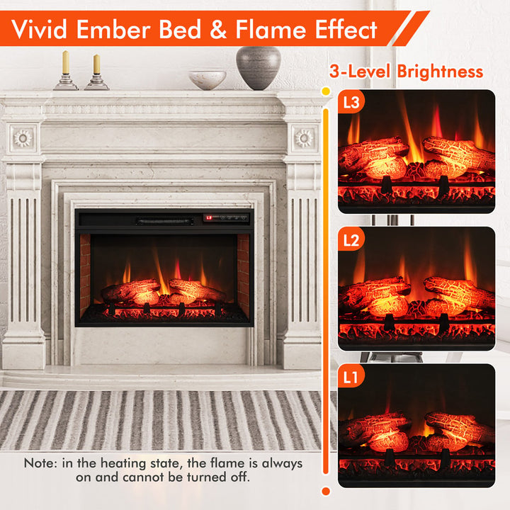 1400W 26 Inch Electric Fireplace Insert 4777 BTU Recessed Freestanding Fireplace w/ Remote Image 7