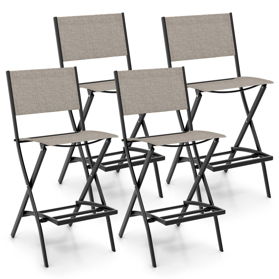 Folding Bar Stools Set of 4 Patio Sling Chairs w/ Backrest Humanized Footrest Coffee Image 1