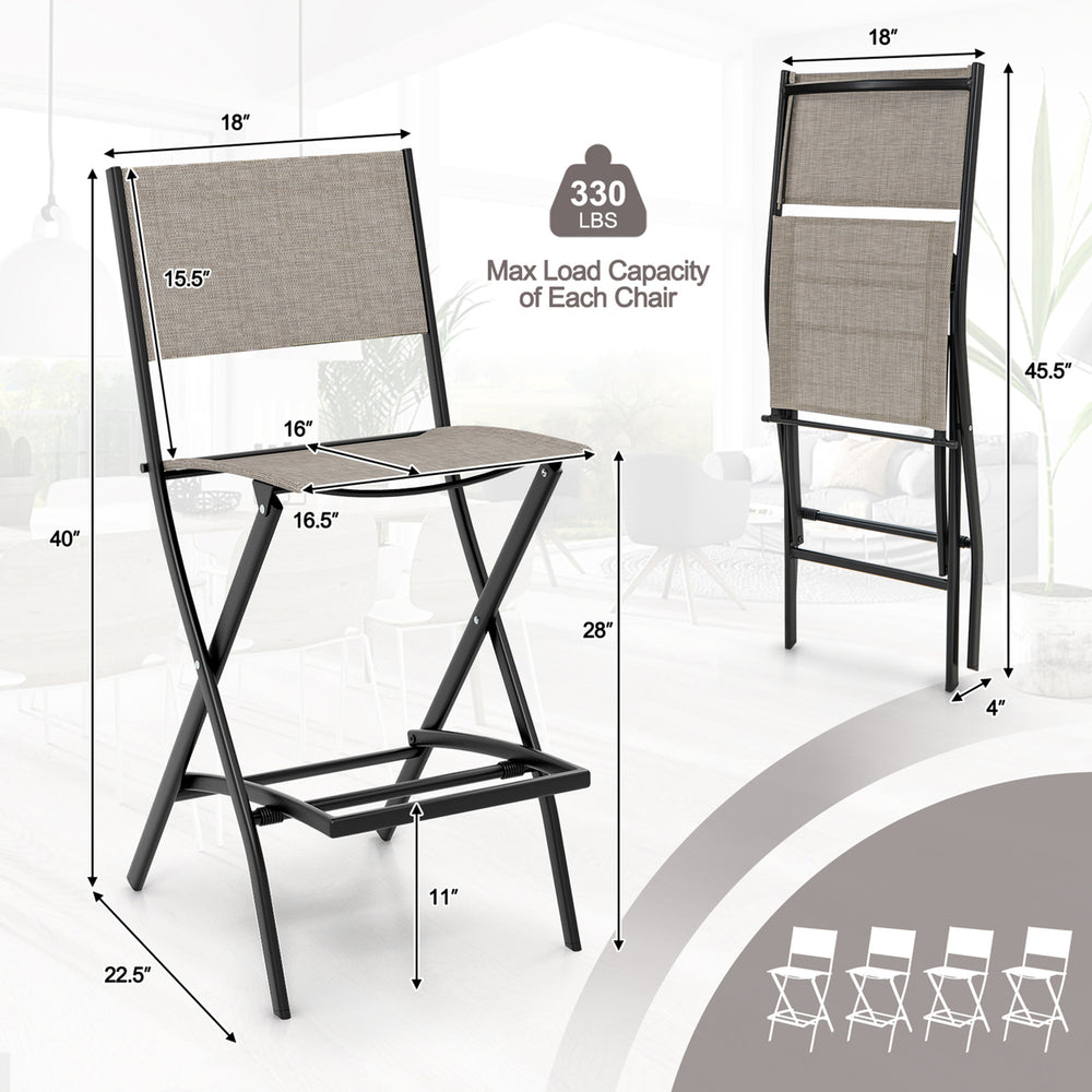 Folding Bar Stools Set of 4 Patio Sling Chairs w/ Backrest Humanized Footrest Coffee Image 2