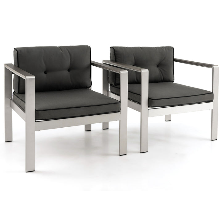 2 Pieces Patio Aluminum Armchair Contemporary Sofa Chair w/ WPC Armrests Image 1