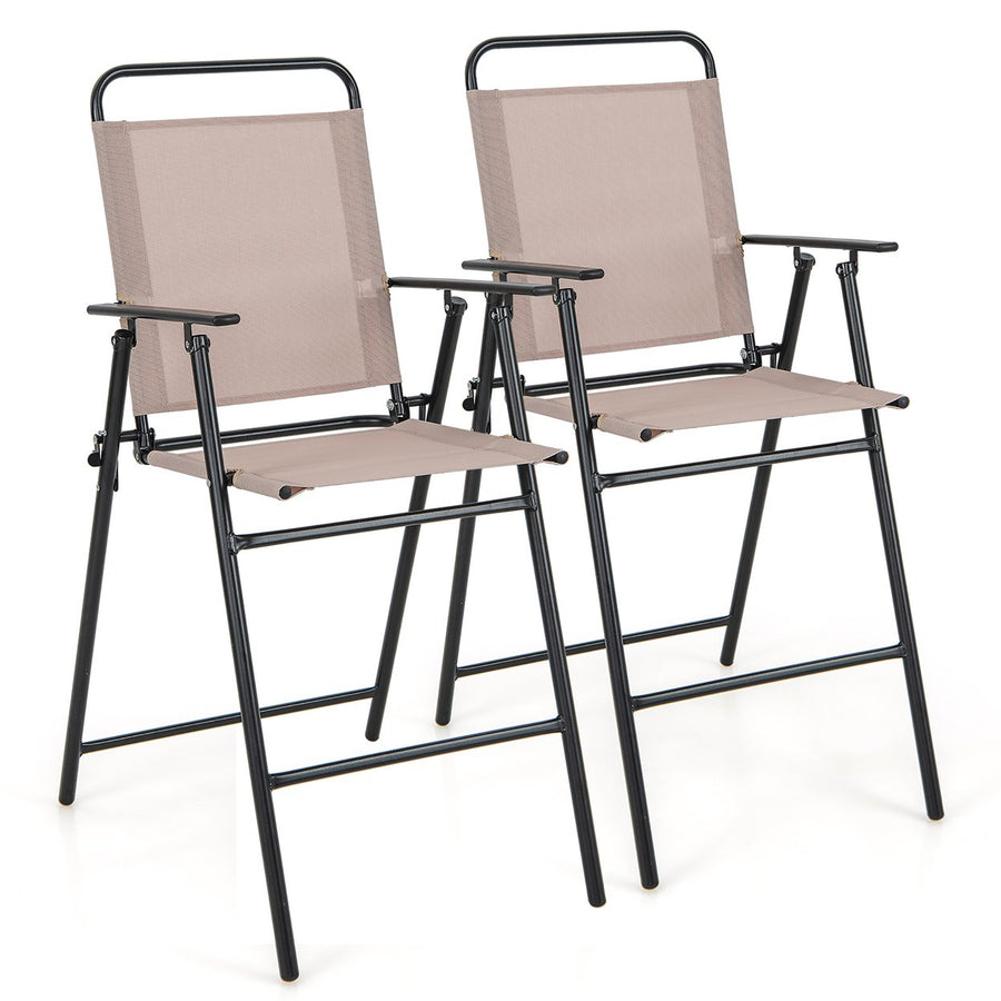 Outdoor Folding Bar Chair Set of 2 Patio Dining Chairs w/ Breathable Fabric Image 1