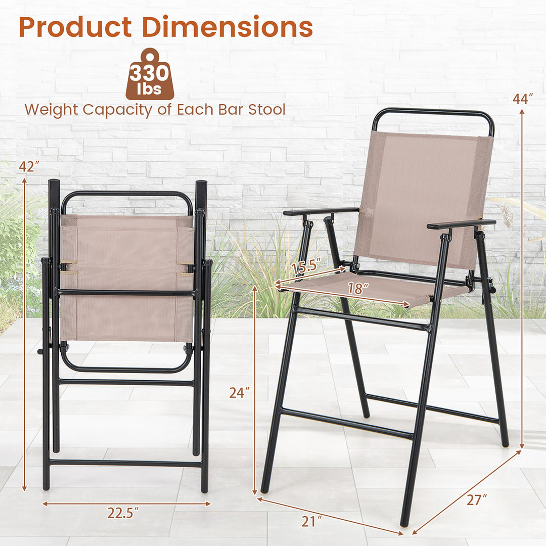 Outdoor Folding Bar Chair Set of 2 Patio Dining Chairs w/ Breathable Fabric Image 3