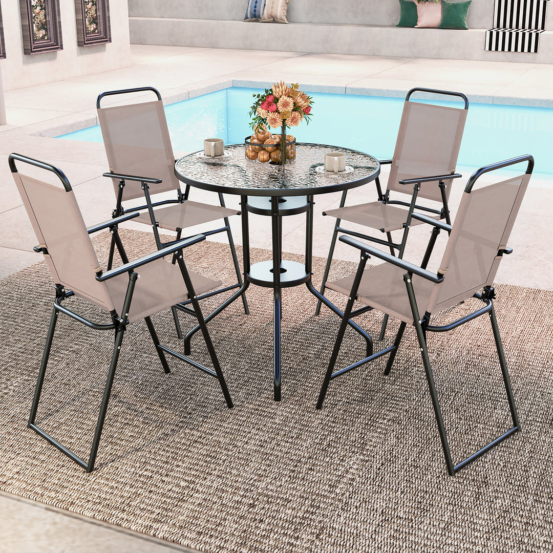 Outdoor Folding Bar Chair Set of 4 Patio Dining Chairs w/ Breathable Fabric Image 2