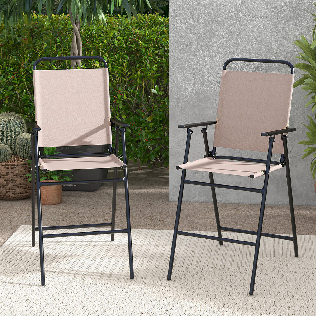 Outdoor Folding Bar Chair Set of 4 Patio Dining Chairs w/ Breathable Fabric Image 4