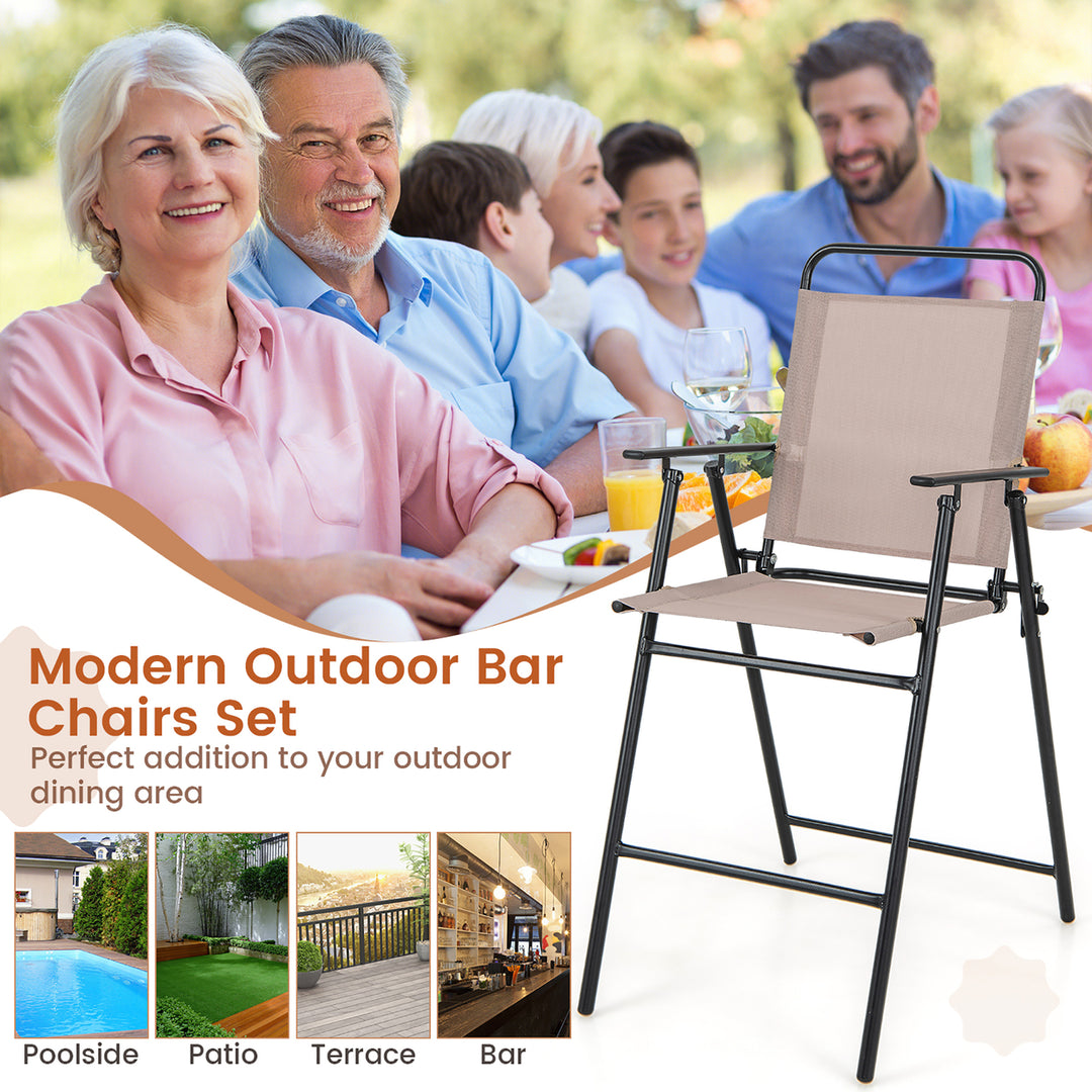 Outdoor Folding Bar Chair Set of 2 Patio Dining Chairs w/ Breathable Fabric Image 8