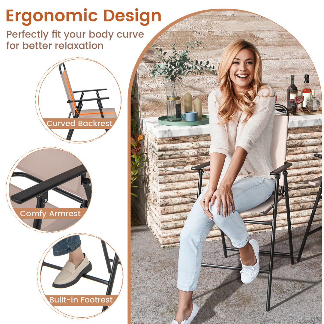 Outdoor Folding Bar Chair Set of 4 Patio Dining Chairs w/ Breathable Fabric Image 8