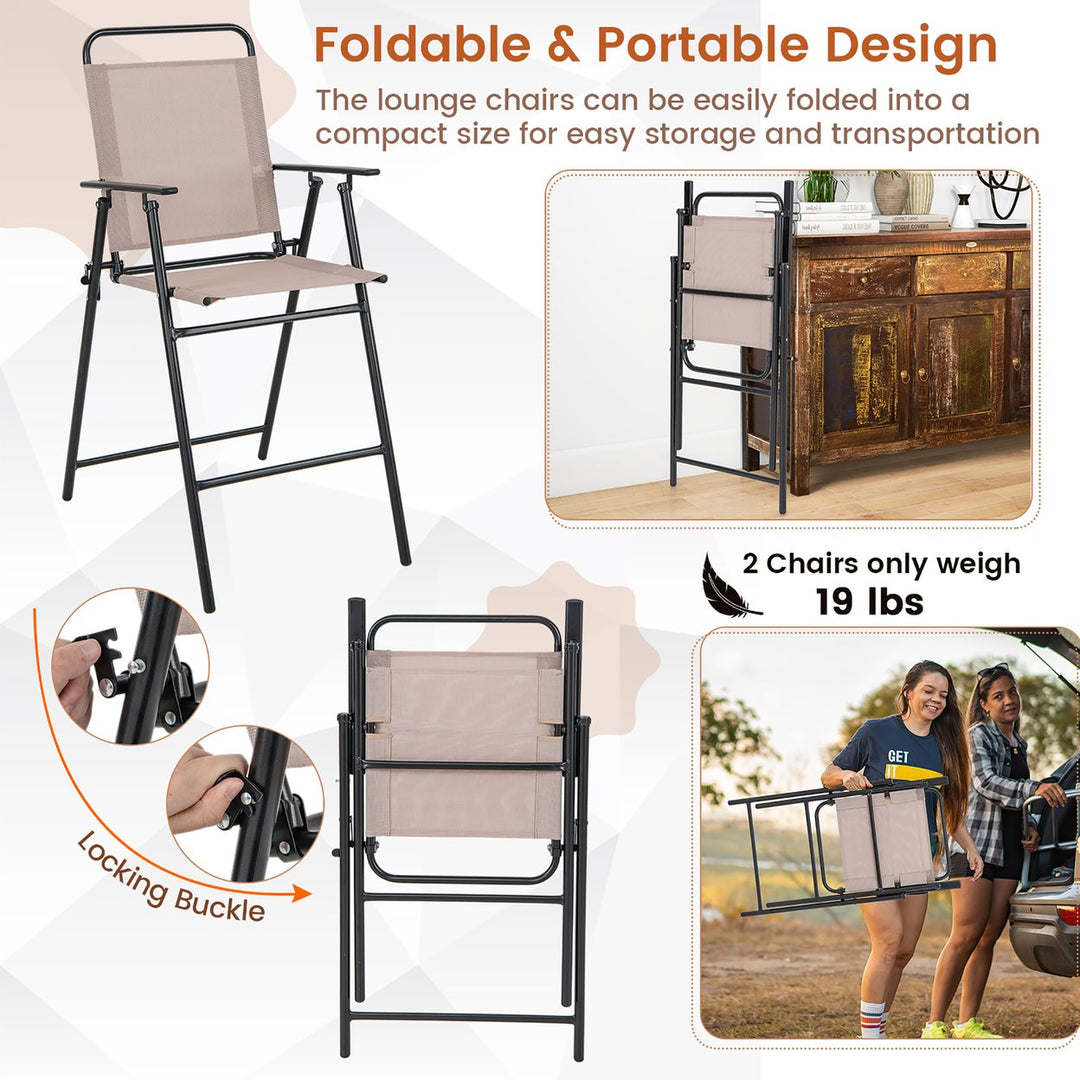 Outdoor Folding Bar Chair Set of 4 Patio Dining Chairs w/ Breathable Fabric Image 9