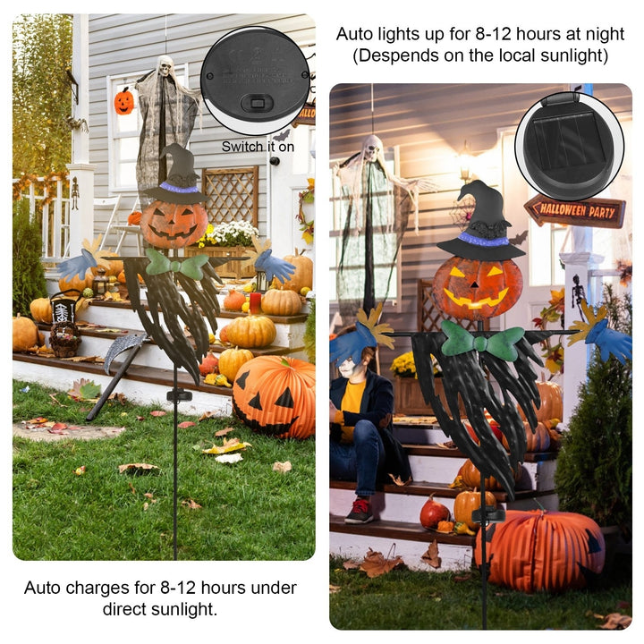 Halloween Scarecrow Solar Powered Stake Light Waterproof Iron Garden Decoration Image 2