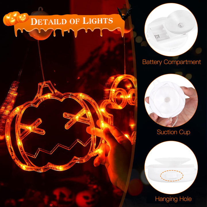 3 Pack Halloween Window Lights Spider Witch Hat Pumpkin Orange Light Decoration Image 2