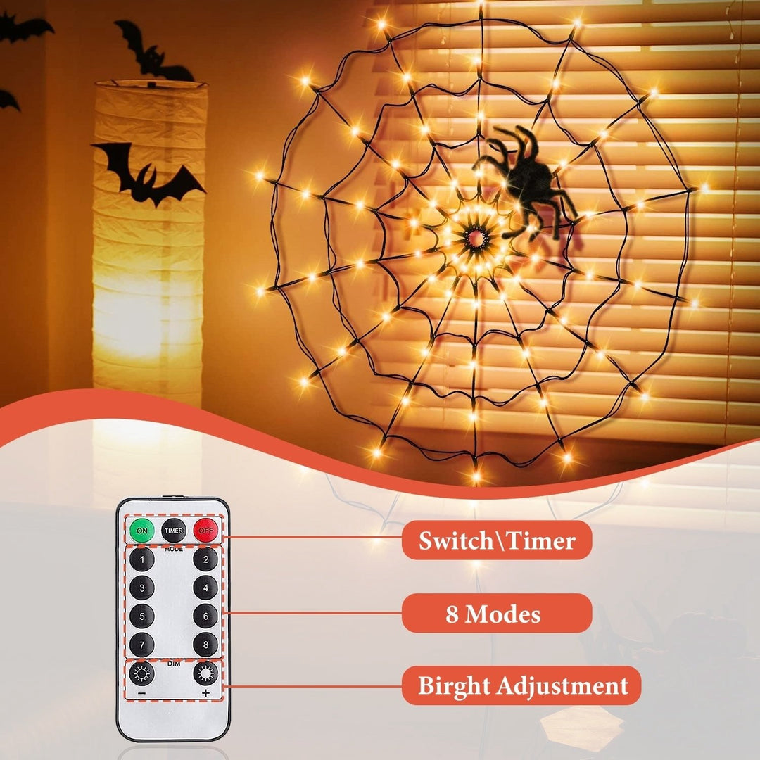 3.28FT Spider Web Light with Hairy Spider 70LED Battery Powered Remote Control Image 5