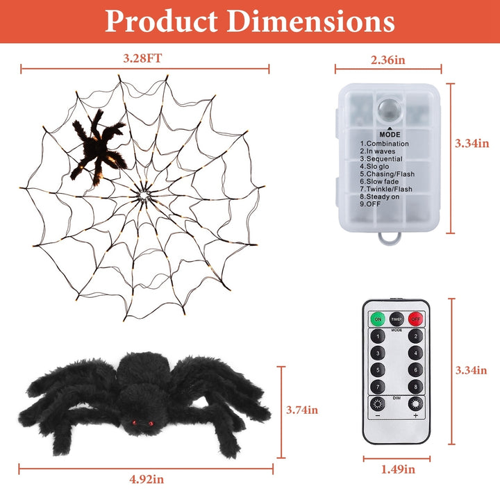 3.28FT Spider Web Light with Hairy Spider 70LED Battery Powered Remote Control Image 6