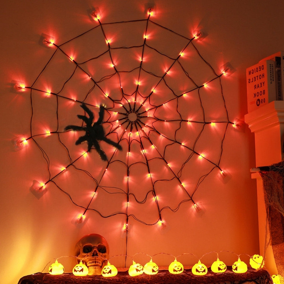 3.28FT Spider Web Light with Hairy Spider 70LED Battery Powered Remote Control Image 1