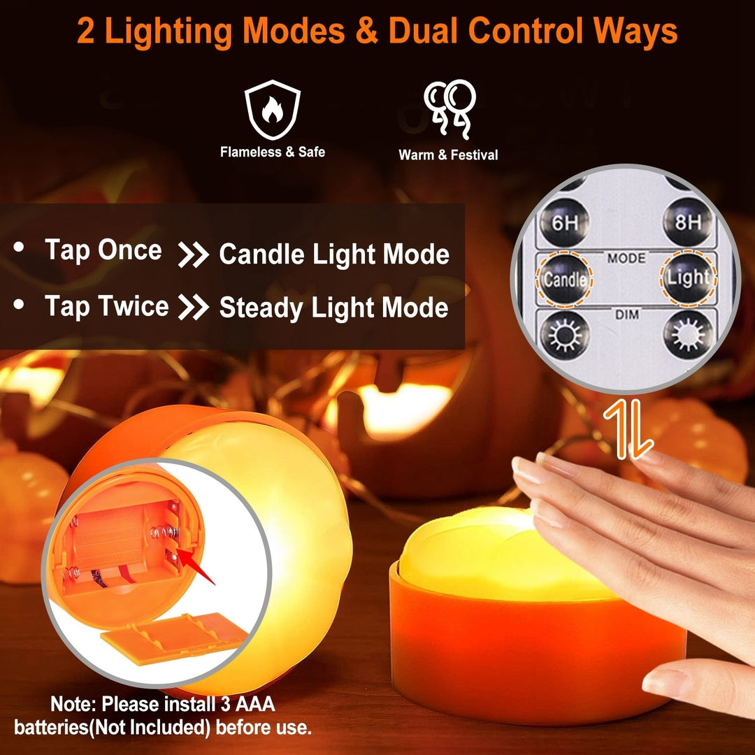 4 Pack Halloween LED Pumpkin Lights Battery Operated Remote Control Dimmable Image 2