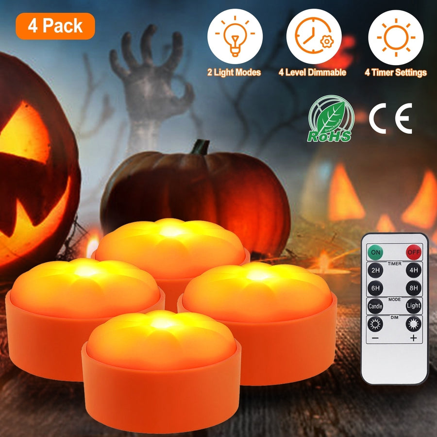 4 Pack Halloween LED Pumpkin Lights Battery Operated Remote Control Dimmable Image 1