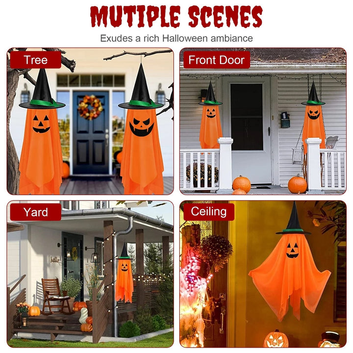 2 Pack Pumpkin Wizard Hat Hanging Ghosts Halloween Decorations Orange 56in Image 2