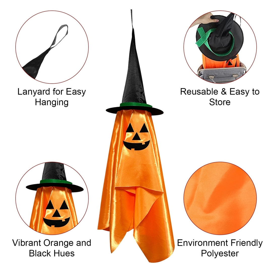 2 Pack Pumpkin Wizard Hat Hanging Ghosts Halloween Decorations Orange 56in Image 3