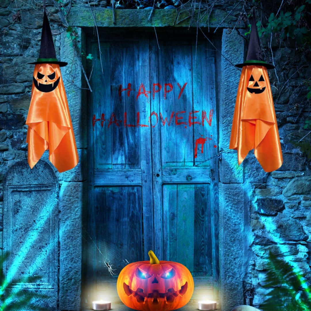 2 Pack Pumpkin Wizard Hat Hanging Ghosts Halloween Decorations Orange 56in Image 5