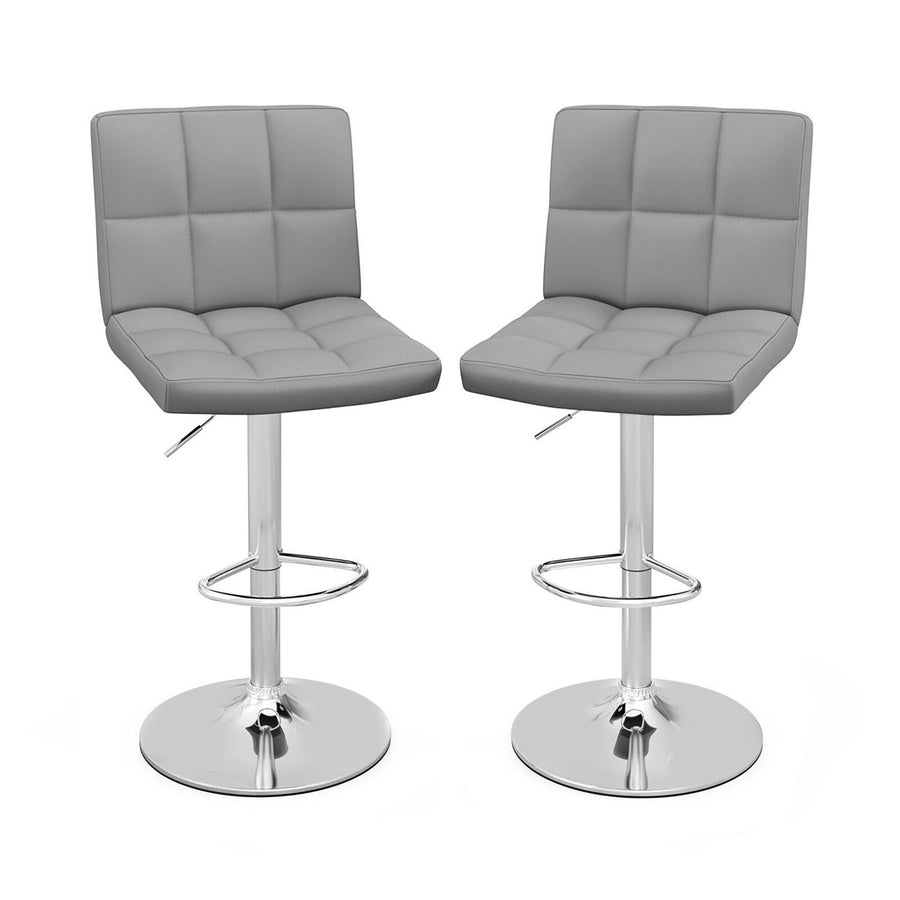 Set of 2 Adjustable Swivel Bar Stool Counter Height Bar Chair PU Leather Grey Image 1