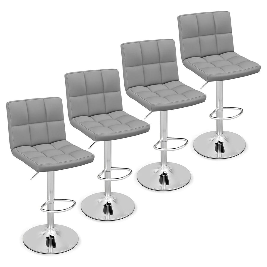 Set of 4 Adjustable Swivel Bar Stool Counter Height Bar Chair PU Leather Grey Image 1