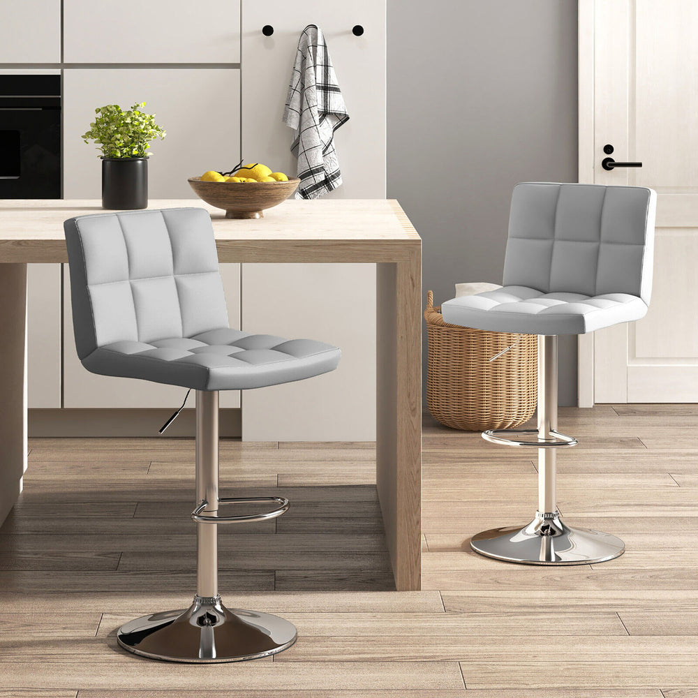 Set of 2 Adjustable Swivel Bar Stool Counter Height Bar Chair PU Leather Grey Image 2