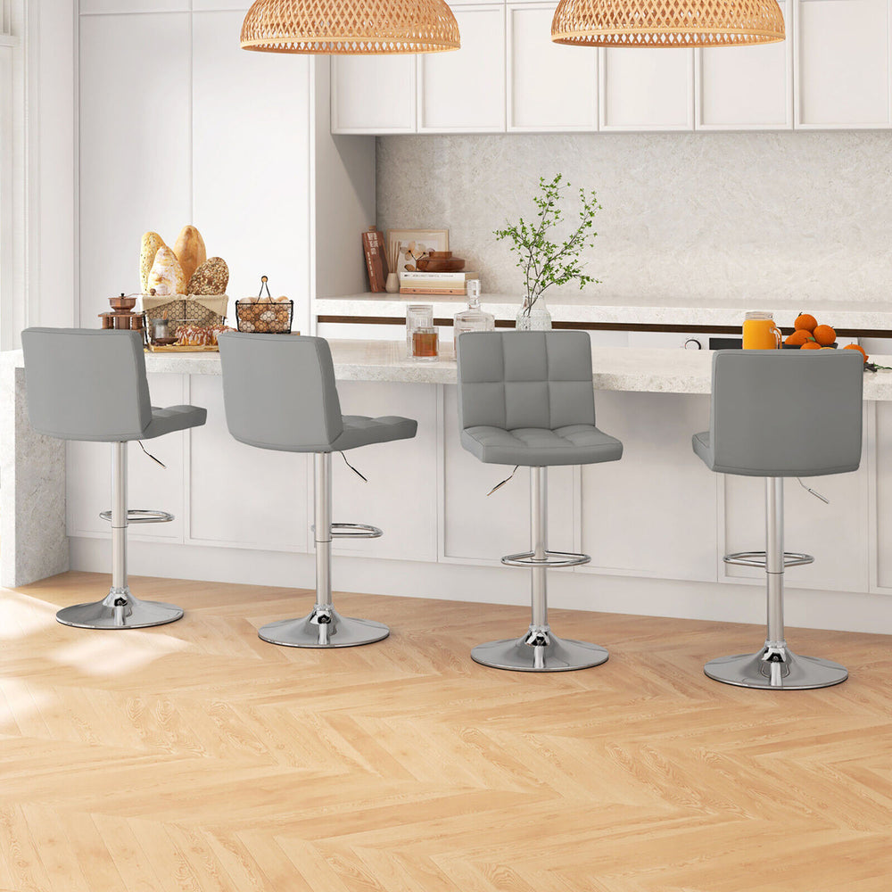 Set of 4 Adjustable Swivel Bar Stool Counter Height Bar Chair PU Leather Grey Image 2