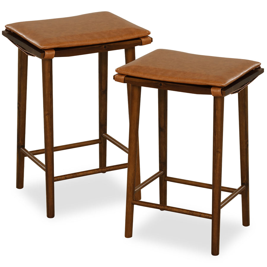 25.5 Barstool Set of 2 Counter Height Dining Stools w/ Removable PU Leather Cushion Brown Image 1