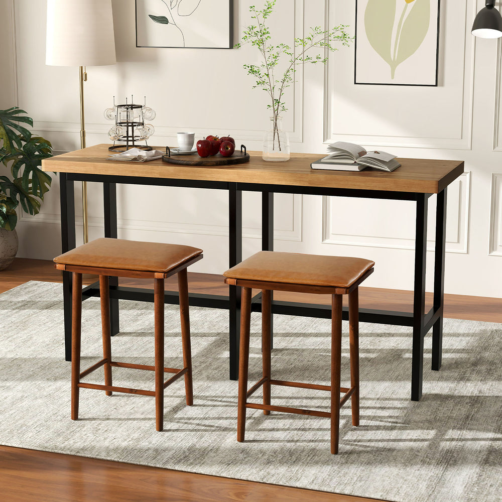 25.5 Barstool Set of 2 Counter Height Dining Stools w/ Removable PU Leather Cushion Brown Image 2