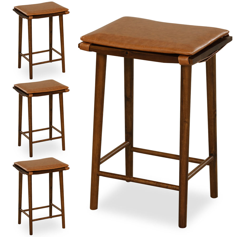 25.5 Barstool Set of 4 Counter Height Dining Stools w/ Removable PU Leather Cushion Brown Image 1