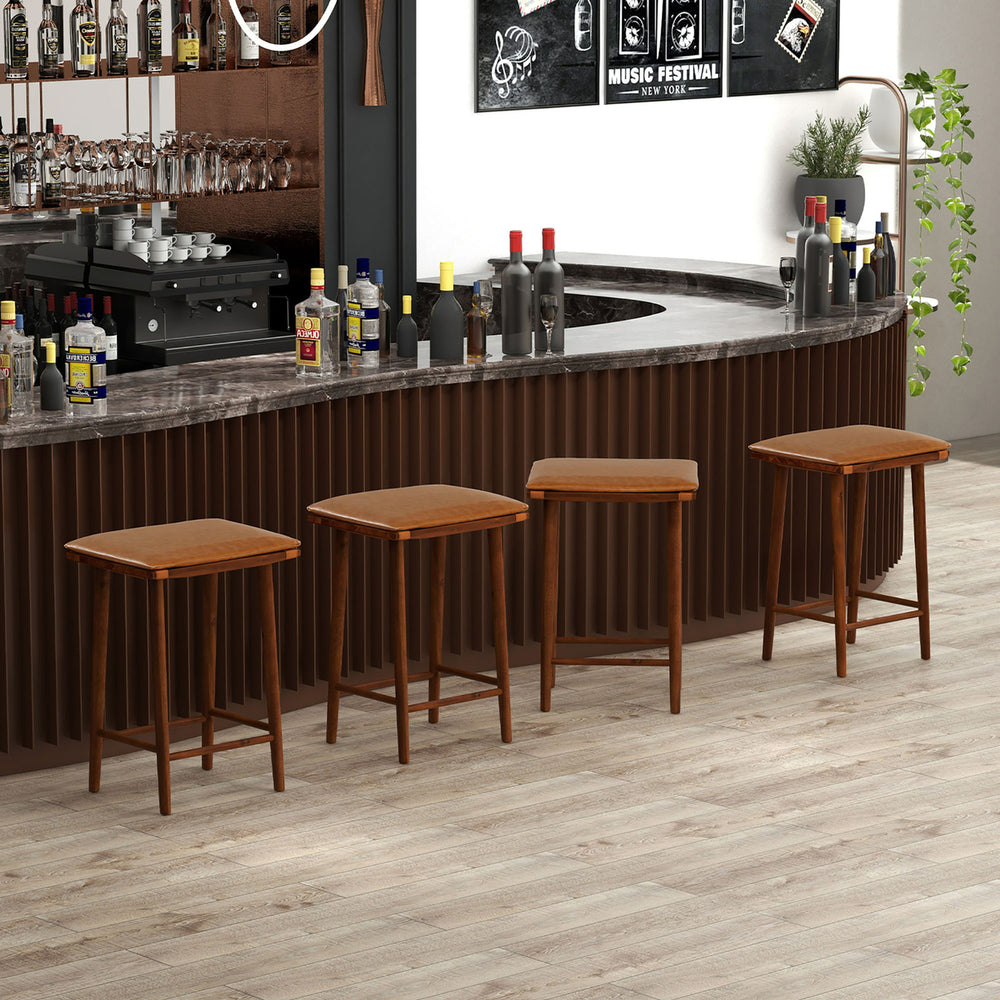 25.5 Barstool Set of 4 Counter Height Dining Stools w/ Removable PU Leather Cushion Brown Image 2