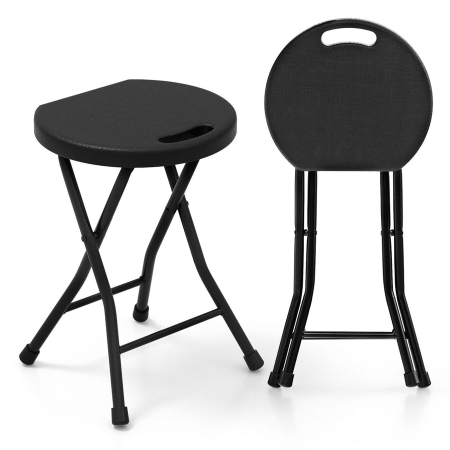 Set of 2 Outdoor Folding Stool Portable Space-Saving Round X Shaped Chair Black Image 1