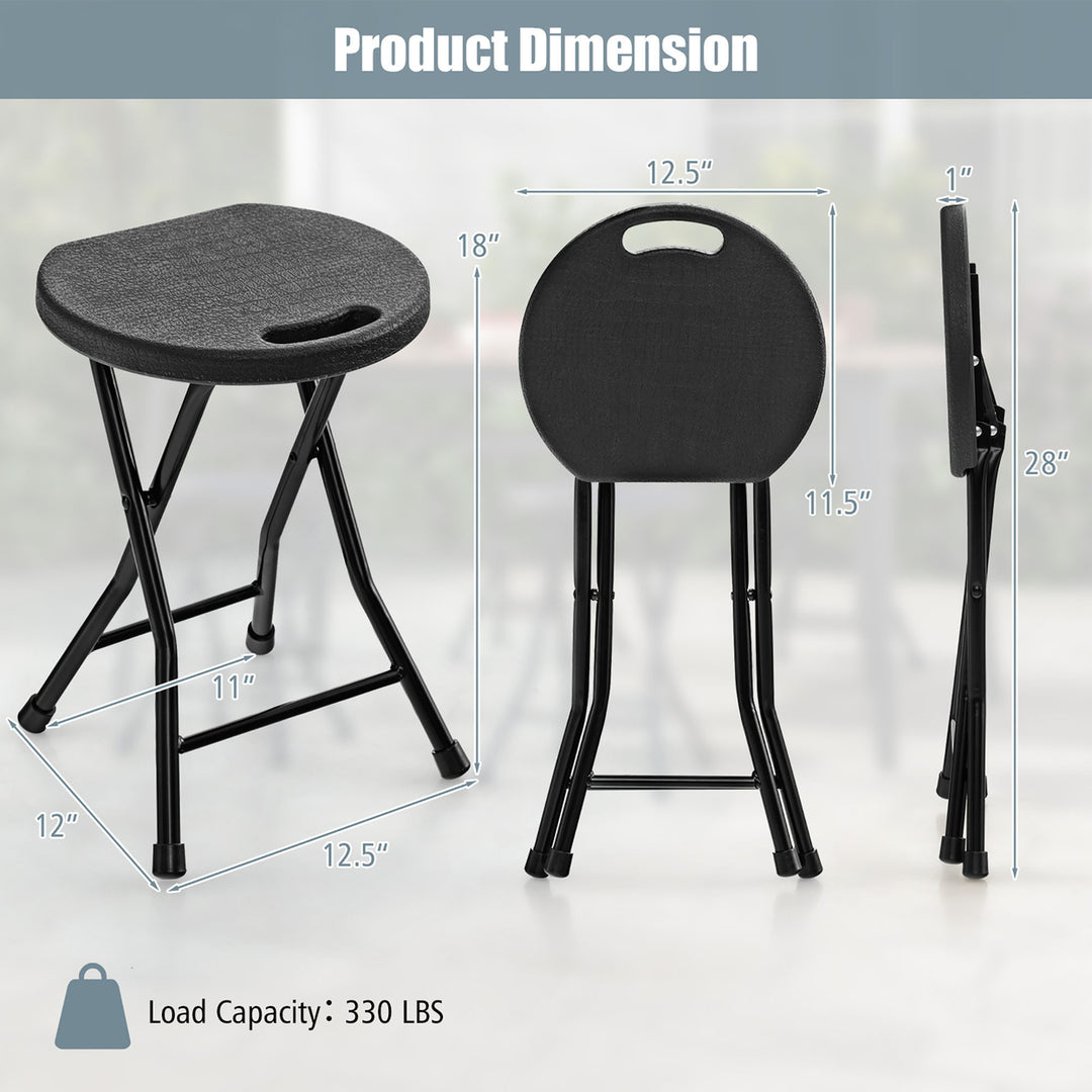 Set of 2 Outdoor Folding Stool Portable Space-Saving Round X Shaped Chair Black Image 3